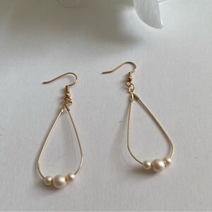 18K Gold Plate Drop Earrings with pink matte glass beads